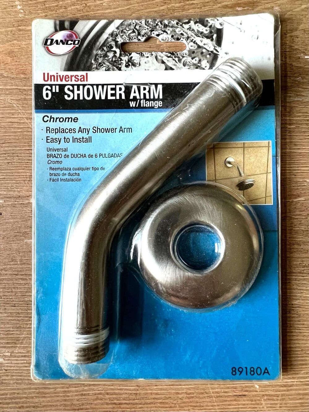 BNIP Danco Universal 6 inch Shower Arm with Flange | Silver Chrome Plumbing Part